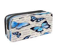 VAPOKF Trousse à crayons avec fermeture éclair pour garçons et filles, fournitures scolaires et de bureau, fleurs florales, papillons et libellules, Papillon bleu sur texte écrit,