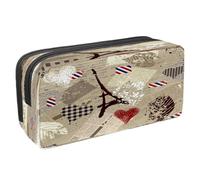 VAPOKF Trousse à crayons avec fermeture éclair pour garçons et filles, fournitures scolaires et de bureau, scrapbooking vintage avec cœur baisers, Carte vintage avec cœur Pais Tower,