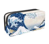 VAPOKF Trousse à crayons avec fermeture éclair pour garçons et filles, fournitures scolaires et de bureau, vagues japonaises traditionnelles