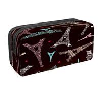 VAPOKF Trousse à crayons avec fermeture éclair pour garçons et filles, fournitures scolaires et de bureau, tour de Paris rétro et fleuve Seine, Motif Tour Eiffel sur fond noir,
