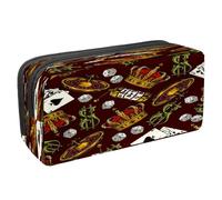 VAPOKF Trousse à crayons avec fermeture éclair pour garçons et filles, fournitures scolaires et de bureau, joysticks multicolores, King Crown Dice Roulette Carte de poker, 2.3x8.2x3.9in/6x21x10cm