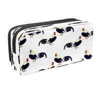 VAPOKF Trousse à crayons avec fermeture éclair pour garçons et filles, fournitures scolaires et de bureau, poulet, oiseaux et œufs de dessin animé, Coq qui chante, 2.3x8.2x3.9in/6x21x10cm, Trousse à