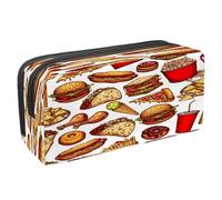 VAPOKF Trousse à crayons avec fermeture éclair pour garçons et filles, fournitures scolaires et de bureau, cheeseburger, taco, toast, pizza, Burger Pizza Sandwich Poulet Frites Beignets,
