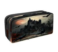 VAPOKF Trousse à crayons avec fermeture éclair pour garçons et filles, fournitures scolaires et de bureau, arbre mort, château abandonné, corbeaux volants, multicolore, 2.3x8.2x3.9in/6x21x10cm