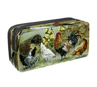 VAPOKF Trousse à crayons avec fermeture éclair pour garçons et filles, fournitures scolaires et de bureau, colibris tropicaux et fleurs, Vie rurale Poules et Coq, 2.3x8.2x3.9in/6x21x10cm, Trousse à