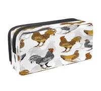 VAPOKF Trousse à crayons avec fermeture éclair pour garçons et filles, fournitures scolaires et de bureau, poules noires et blanches sur rayures, Beau coq et poule, 2.3x8.2x3.9in/6x21x10cm, Trousse à