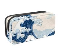 VAPOKF Trousse à crayons avec fermeture éclair pour garçons et filles, fournitures scolaires et de bureau, vagues de mer japonaises