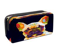 VAPOKF Trousse à crayons avec fermeture éclair pour garçons et filles, fournitures scolaires et de bureau, tigre Prowl on The Road, Bouledogue français coloré sur fond noir, 2.3x8.2x3.9in/6x21x10cm,