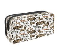 VAPOKF Trousse à crayons avec fermeture éclair pour garçons et filles, fournitures scolaires et de bureau, motif ethnique ornemental avec animaux, Animaux de la forêt Ours Cerf Loup Renard Lièvre,