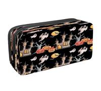 VAPOKF Trousse à crayons avec fermeture éclair pour garçons et filles, fournitures scolaires et de bureau, Halloween chat noir citrouille, Château d'arbre mort Halloween fantôme citrouille,