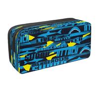 VAPOKF Trousse à crayons avec fermeture éclair pour garçons et filles, fournitures scolaires et de bureau, requins panités bleues et bulles, Grunge Shark Dangerous, 2.3x8.2x3.9in/6x21x10cm, Trousse à