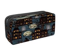 VAPOKF Trousse à crayons avec fermeture éclair pour garçons et filles, fournitures scolaires et de bureau, fantômes d'Halloween et chauve-souris, Maison hantée Halloween Arbre mort Pierre tombale,