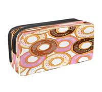 VAPOKF Trousse à crayons avec fermeture éclair pour garçons et filles, fournitures scolaires et de bureau, fond fraise sans couture, Donut avec glaçage en grains, 2.3x8.2x3.9in/6x21x10cm, Trousse à