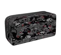 VAPOKF Trousse à crayons avec fermeture éclair pour garçons et filles, fournitures scolaires et de bureau, araignée sur toiles, Roses rouges crânes dans le cimetière, 2.3x8.2x3.9in/6x21x10cm, Trousse