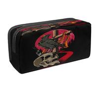 VAPOKF Trousse à crayons avec fermeture éclair pour garçons et filles, fournitures scolaires et de bureau, crâne et tête de chèvre taureau, Crâne humain Crow Red Moon Cross, 2.3x8.2x3.9in/6x21x10cm,