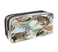 VAPOKF Trousse à crayons avec fermeture éclair pour garçons et filles, fournitures scolaires et de bureau, Yorkshire Terrier avec couronnes de fleurs, Tropical Monkey Lotus Peach Palm Leaves,