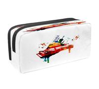 VAPOKF Trousse à crayons avec fermeture éclair pour garçons et filles, fournitures scolaires et de bureau, disque CD de guitare bleue, Piano Trompette Saxophone Guitare Violon Coloré, 2.3x8.2x3.9in