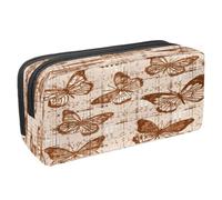 VAPOKF Trousse à crayons avec fermeture éclair pour garçons et filles, fournitures scolaires et de bureau, ornement hippie mandala fleur, Papillon sur tartan vintage, 2.3x8.2x3.9in/6x21x10cm, Trousse