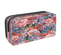 VAPOKF Trousse à crayons avec fermeture éclair pour garçons et filles, fournitures scolaires et de bureau, abeilles mignonnes et grosses, Fond floral avec roses, 2.3x8.2x3.9in/6x21x10cm, Trousse à