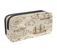 VAPOKF Trousse à crayons avec fermeture éclair pour garçons et filles, fournitures scolaires et de bureau, tour Eiffel Paris, vélo, journal, Cartes géographiques des voyages en mer,
