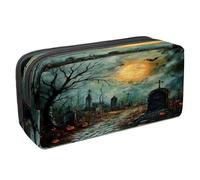 VAPOKF Trousse à crayons avec fermeture éclair pour garçons et filles, fournitures scolaires et de bureau, citrouille tombe d'Halloween, multicolore, 2.3x8.2x3.9in/6x21x10cm, Trousse à crayons