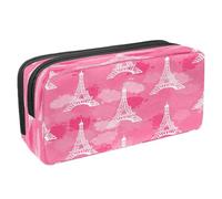 VAPOKF Trousse à crayons avec fermeture éclair pour garçons et filles, fournitures scolaires et de bureau, scrapbooking vintage avec cœur baisers, Aquarelle rose motif Tour Eiffel,