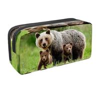 VAPOKF Trousse à crayons avec fermeture éclair pour garçons et filles, fournitures scolaires et de bureau, koala dessin animé et tournesol, Ours brun et deux oursons, 2.3x8.2x3.9in/6x21x10cm, Trousse