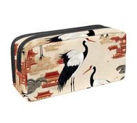 VAPOKF Trousse à crayons avec fermeture éclair pour garçons et filles, fournitures scolaires et de bureau, temple de grues, vagues de pin