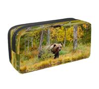 VAPOKF Trousse à crayons avec fermeture éclair pour garçons et filles, fournitures scolaires et de bureau, tigre Prowl on The Road, Ours brun marchant autour du lac, 2.3x8.2x3.9in/6x21x10cm, Trousse à