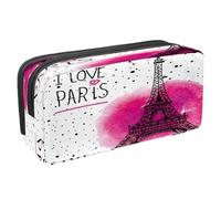 VAPOKF Trousse à crayons avec fermeture éclair pour garçons et filles, fournitures scolaires et de bureau, scrapbooking vintage avec cœur baisers, Aquarelle Tour Eiffel avec taches noires,