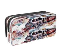 VAPOKF Trousse à crayons avec fermeture éclair pour garçons et filles, fournitures scolaires et de bureau, trains aquarelle sur les chemins de fer, multicolore, 2.3x8.2x3.9in/6x21x10cm, Trousse à