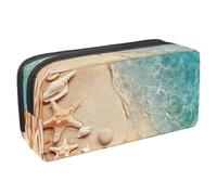 VAPOKF Trousse à crayons avec fermeture éclair pour garçons et filles, fournitures scolaires et de bureau, coquillages, étoile de mer, algues, corail, Sable de mer avec étoile de mer et coquillages