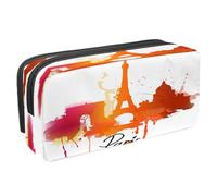 VAPOKF Trousse à crayons avec fermeture éclair pour garçons et filles, fournitures scolaires et de bureau, scrapbooking vintage avec cœur baisers, Silhouette aquarelle de la ville de Paris,