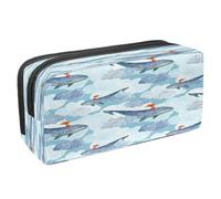 VAPOKF Trousse à crayons avec fermeture éclair pour garçons et filles, fournitures scolaires et de bureau, pingouin sur fond bleu blanc, Histoire de baleine de mer et de fille,