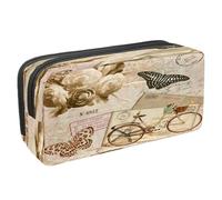 VAPOKF Trousse à crayons avec fermeture éclair pour garçons et filles, fournitures scolaires et de bureau, scrapbooking vintage avec cœur baisers, Carte vintage avec papillon rose vélo,