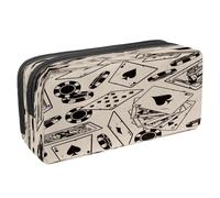 VAPOKF Trousse à crayons avec fermeture éclair pour garçons et filles, fournitures scolaires et de bureau, texture grunge manette de jeu, Spades Poker Card and Chips, 2.3x8.2x3.9in/6x21x10cm, Trousse