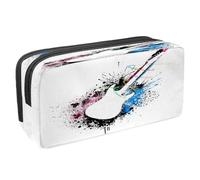 VAPOKF Trousse à crayons avec fermeture éclair pour garçons et filles, fournitures scolaires et de bureau, disque CD de guitare bleue, Guitare avec éclaboussures grunge colorées, 2.3x8.2x3.9in