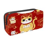 VAPOKF Trousse à crayons avec fermeture éclair pour garçons et filles, fournitures scolaires et de bureau, vagues japonaises, chats porte-bonheur