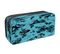 VAPOKF Trousse à crayons avec fermeture éclair pour garçons et filles, fournitures scolaires et de bureau, ornement hippie mandala fleur, Insecte papillon volant bleu, 2.3x8.2x3.9in/6x21x10cm, Trousse