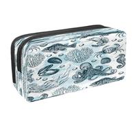 VAPOKF Trousse à crayons avec fermeture éclair pour garçons et filles, fournitures scolaires et de bureau, pieuvre, méduse, hippocampe, crabe, animaux marins, Poulpe Méduse Hippocampe Crabe Animaux