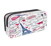 VAPOKF Trousse à crayons avec fermeture éclair pour garçons et filles, fournitures scolaires et de bureau, bisous Paris Tour Eiffel, Mots de voyage en France, 2.3x8.2x3.9in/6x21x10cm, Trousse à