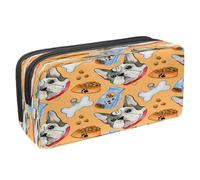 VAPOKF Trousse à crayons avec fermeture éclair pour garçons et filles, fournitures scolaires et de bureau, bouledogue et Jack Russell Terrier Pet, Bulldog and Food Bone Toy, 2.3x8.2x3.9in/6x21x10cm,