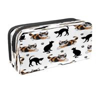 VAPOKF Trousse à crayons avec fermeture éclair pour garçons et filles, fournitures scolaires et de bureau, chat calicot et silhouette de chat noir, Silhouette de chat Calico et chat noir