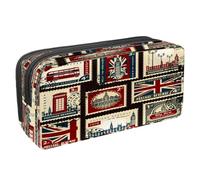 VAPOKF Trousse à crayons avec fermeture éclair pour garçons et filles, fournitures scolaires et de bureau, scrapbooking vintage avec cœur baisers, Timbres Union Jack Big Ben Londres,