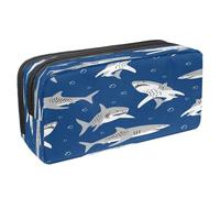 VAPOKF Trousse à crayons avec fermeture éclair pour garçons et filles, fournitures scolaires et de bureau, requin dangereux sur l'océan, Happy Shark Blowing Bubbles, 2.3x8.2x3.9in/6x21x10cm, Trousse à