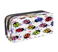 VAPOKF Trousse à crayons avec fermeture éclair pour garçons et filles, fournitures scolaires et de bureau, tigre Prowl on The Road, Motif coccinelle colorée à pois, 2.3x8.2x3.9in/6x21x10cm, Trousse à
