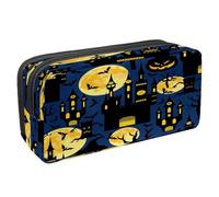 VAPOKF Trousse à crayons avec fermeture éclair pour garçons et filles, fournitures scolaires et de bureau, Halloween chat noir citrouille, Château d'Halloween arbre mort lune, 2.3x8.2x3.9in/6x21x10cm,