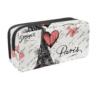 VAPOKF Trousse à crayons avec fermeture éclair pour garçons et filles, fournitures scolaires et de bureau, tour Eiffer, cœur d'amour