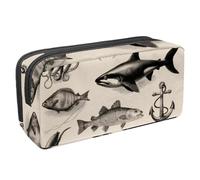 VAPOKF Trousse à crayons avec fermeture éclair pour garçons et filles, fournitures scolaires et de bureau, animaux marins vintage