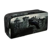 VAPOKF Trousse à crayons avec fermeture éclair pour garçons et filles, fournitures scolaires et de bureau, corbeau sur un vieux mur de château, multicolore, 2.3x8.2x3.9in/6x21x10cm, Trousse à crayons